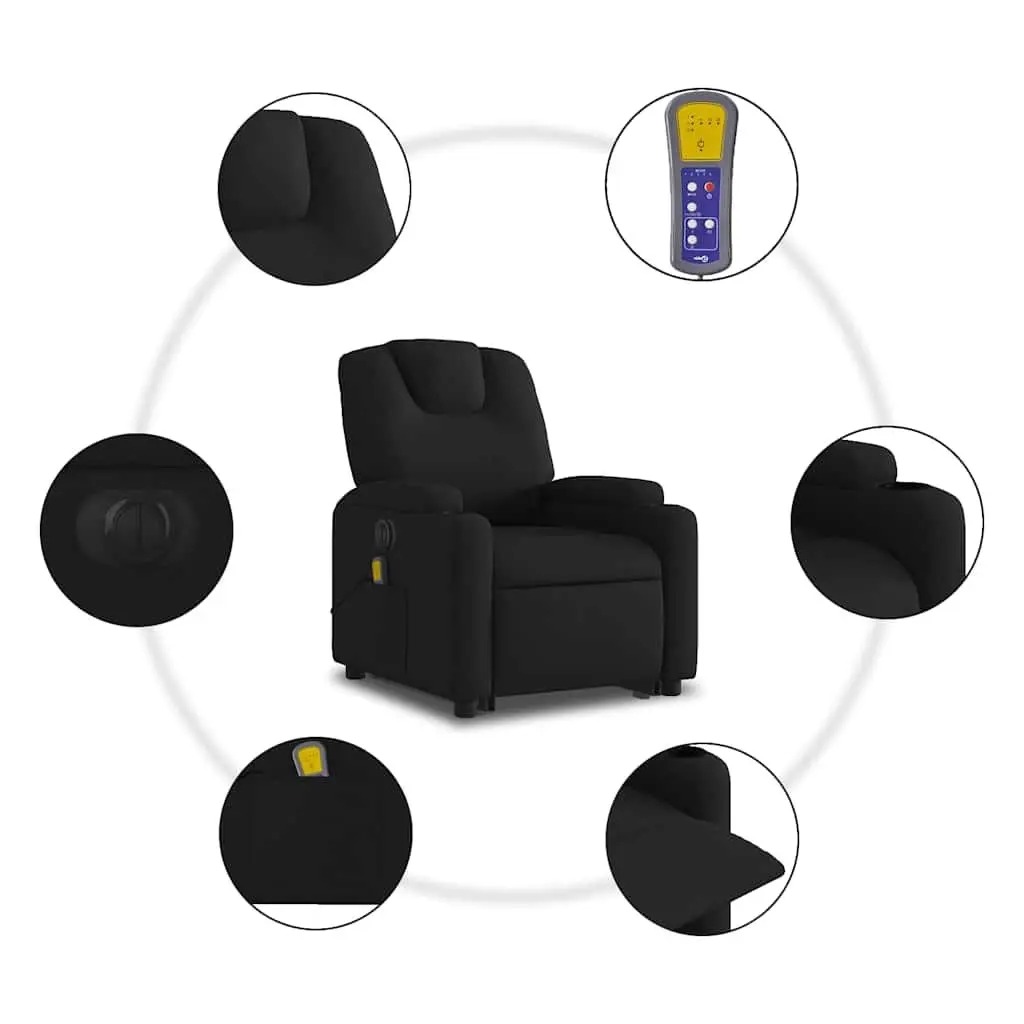 Electric Massage Chair Black Fabric Stand Up Recliner 135 Degrees Vibration
