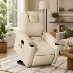 Cream Electric Lift Massage Recliner Armchair