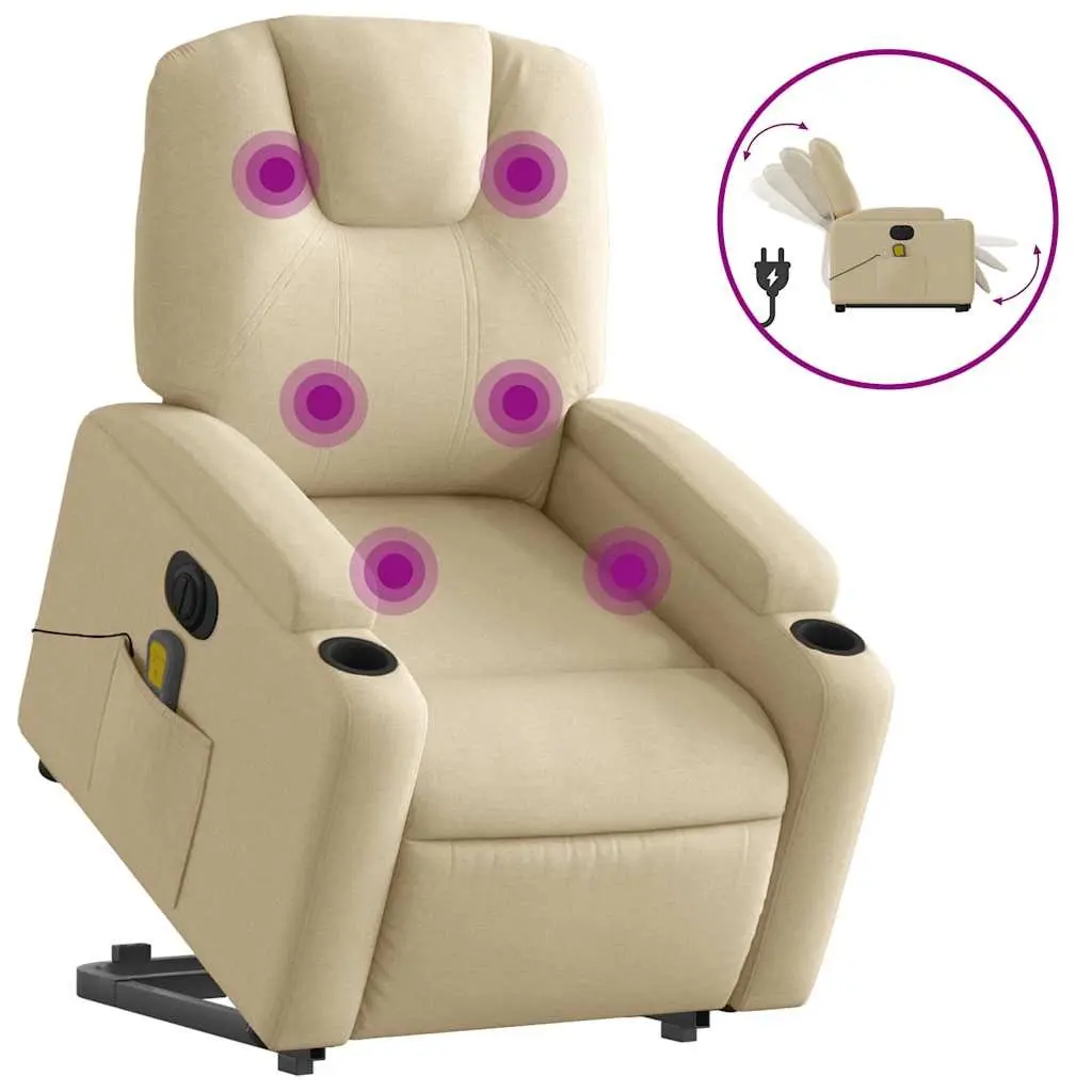 Electric Massage Recliner Chair Cream Power Lift 135 Degrees Fabric