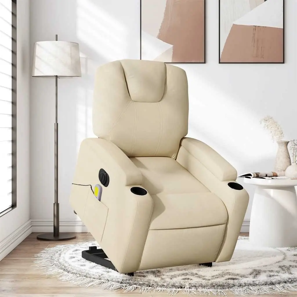 Electric Massage Recliner Chair Cream Power Lift 135 Degrees Fabric