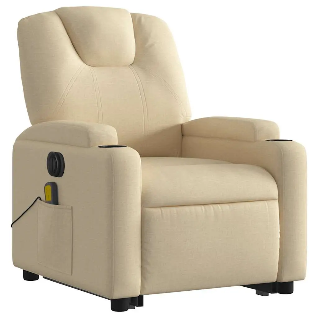 Electric Massage Recliner Chair Cream Power Lift 135 Degrees Fabric
