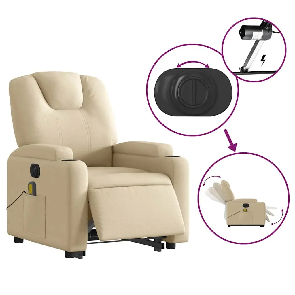 Electric Massage Recliner Chair Cream Power Lift 135 Degrees Fabric