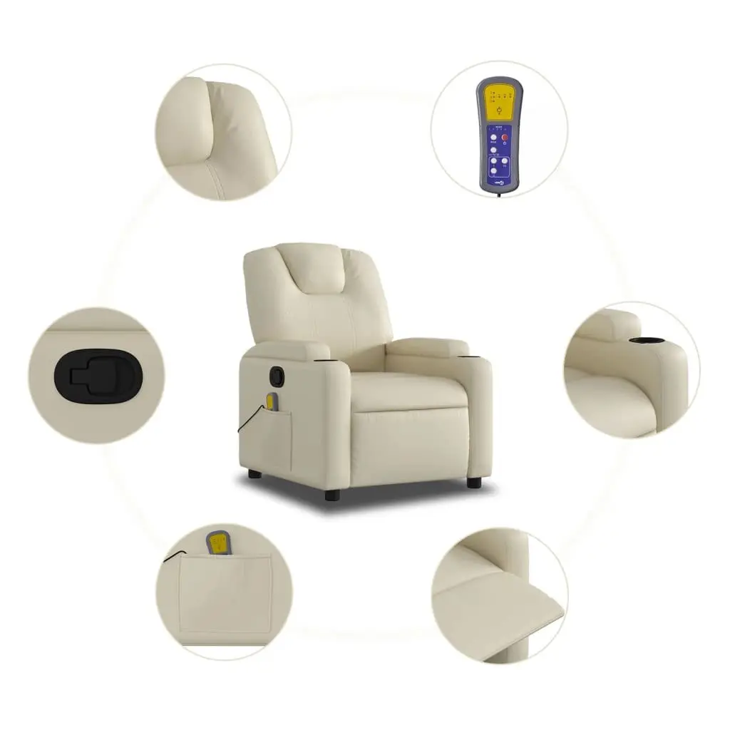 Massage Recliner Chair Cream Faux Leather Manual Recline Vibration 6 Points