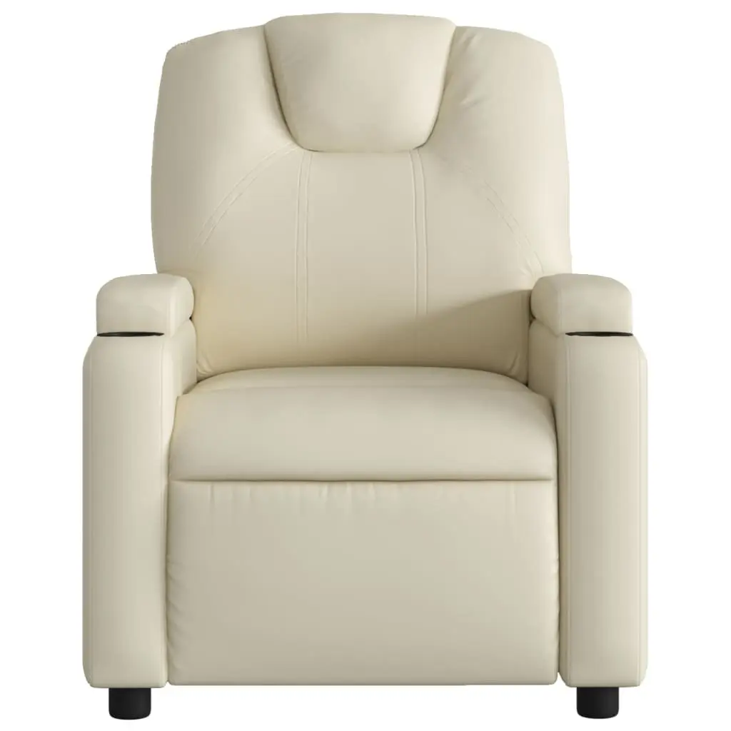 Massage Recliner Chair Cream Faux Leather Manual Recline Vibration 6 Points
