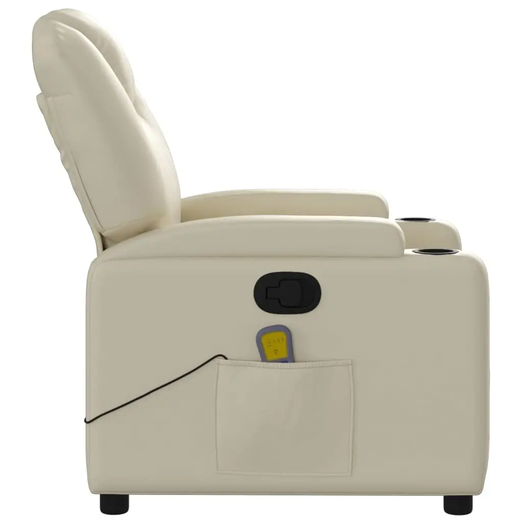 Massage Recliner Chair Cream Faux Leather Manual Recline Vibration 6 Points