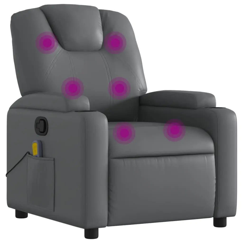 Massage Recliner Chair Grey Manual Recline Faux Leather 6 Vibration Points