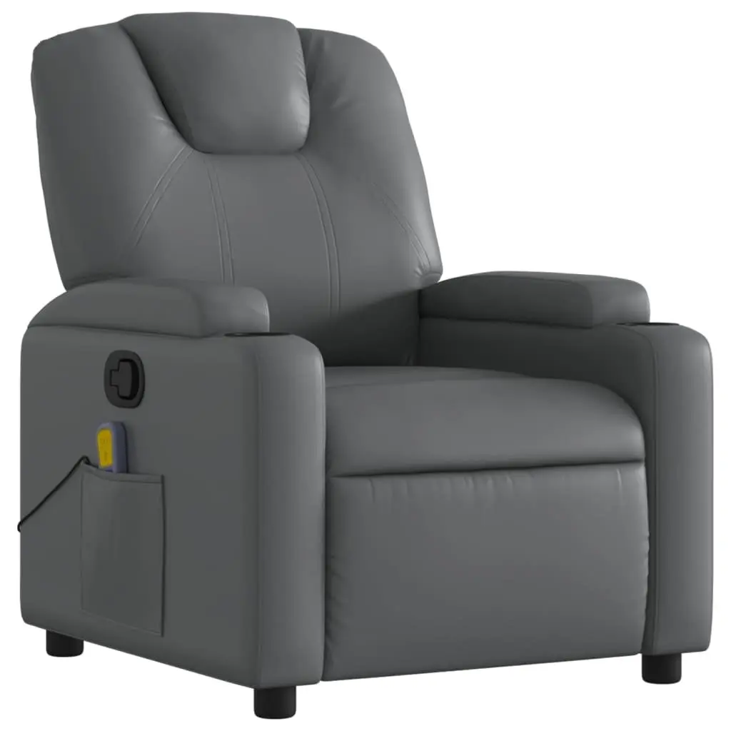Massage Recliner Chair Grey Manual Recline Faux Leather 6 Vibration Points