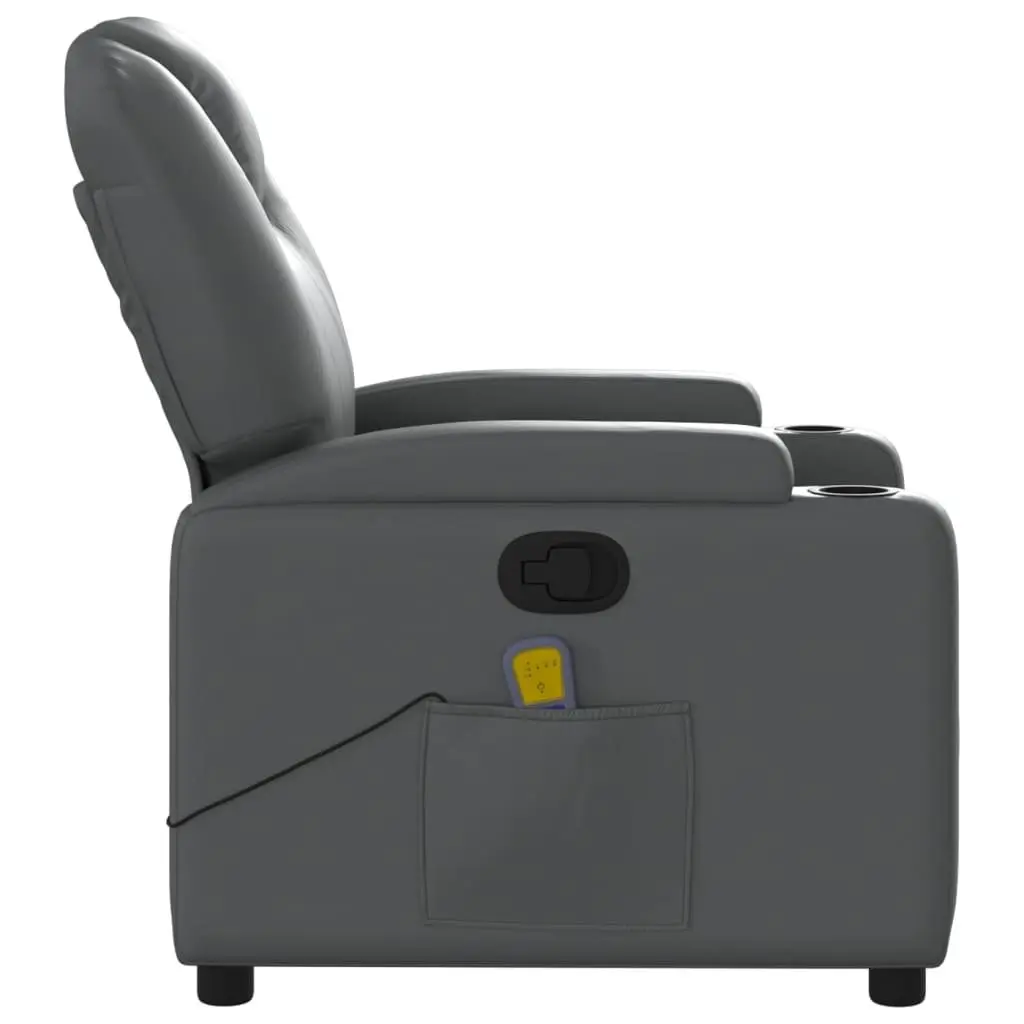 Massage Recliner Chair Grey Manual Recline Faux Leather 6 Vibration Points