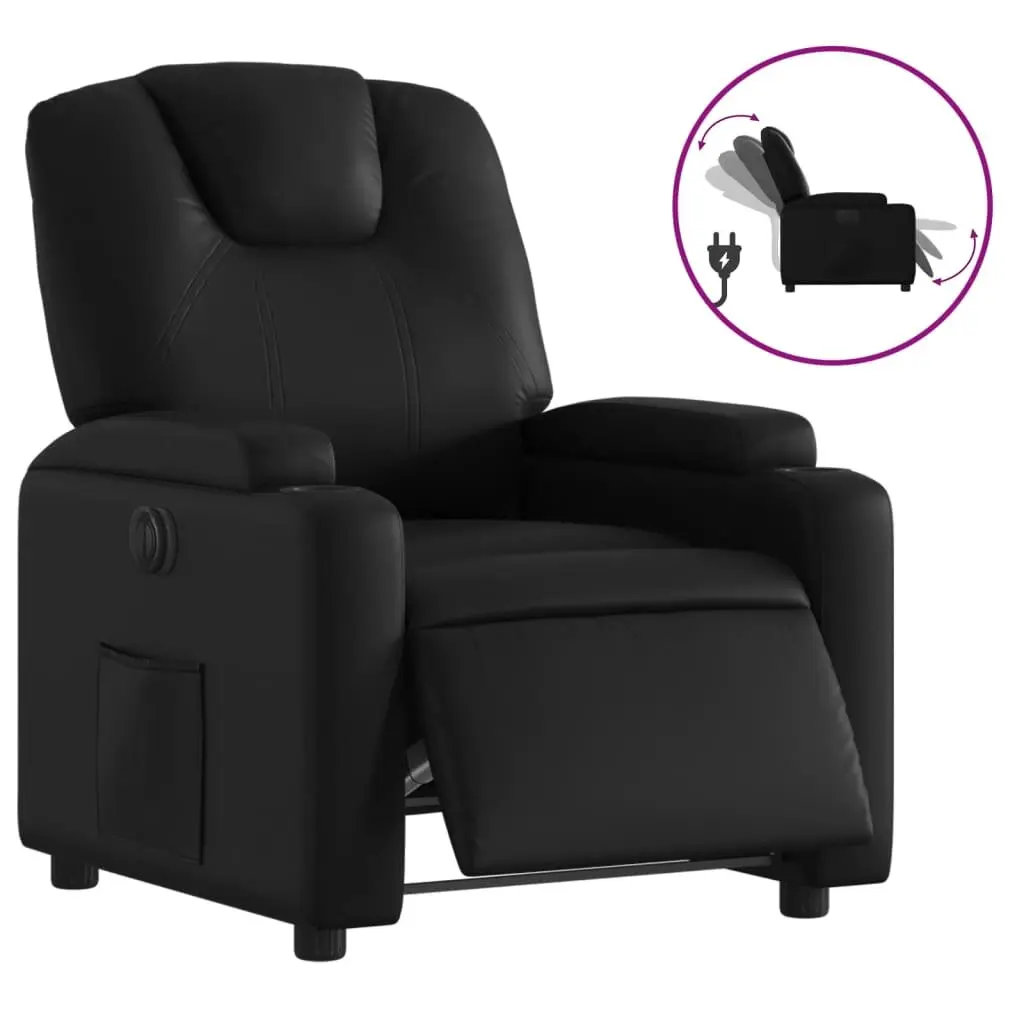Electric Recliner Chair Black Faux Leather Armchair with Cup Holders