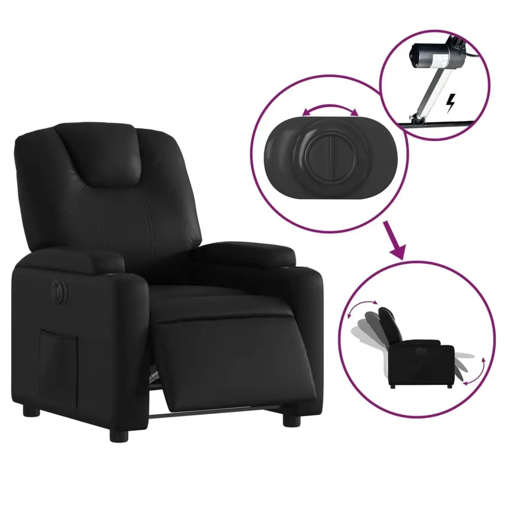 Electric Recliner Chair Black Faux Leather Armchair with Cup Holders