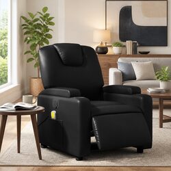 Electric Massage Recliner Chair in Black Faux Leather