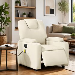 Electric Massage Recliner Chair in Cream Faux Leather