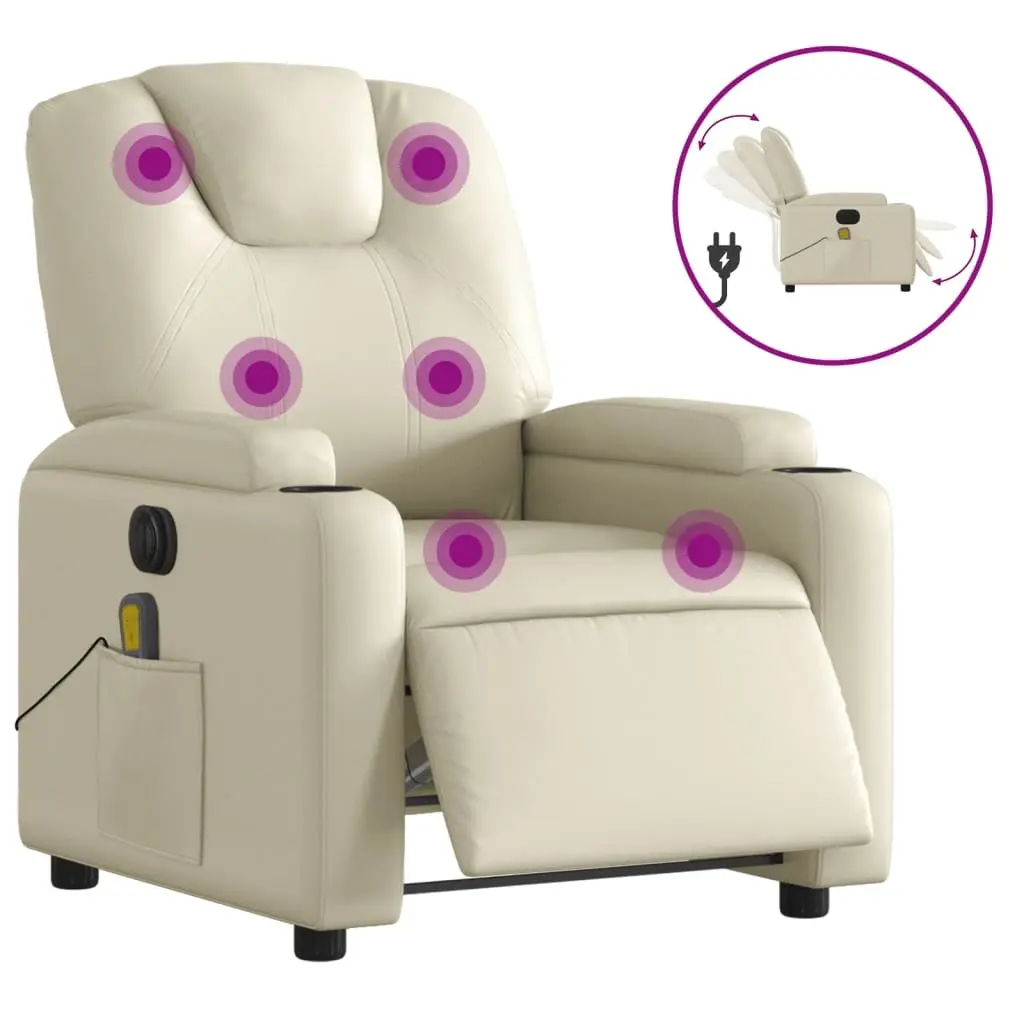 Electric Massage Recliner Chair Cream Faux Leather 135 Degrees Adjustable Armchair