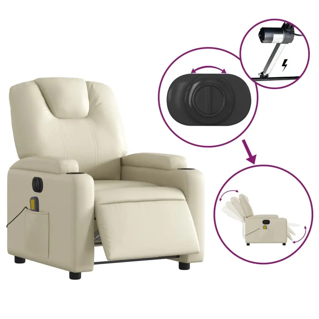 Electric Massage Recliner Chair Cream Faux Leather 135 Degrees Adjustable Armchair