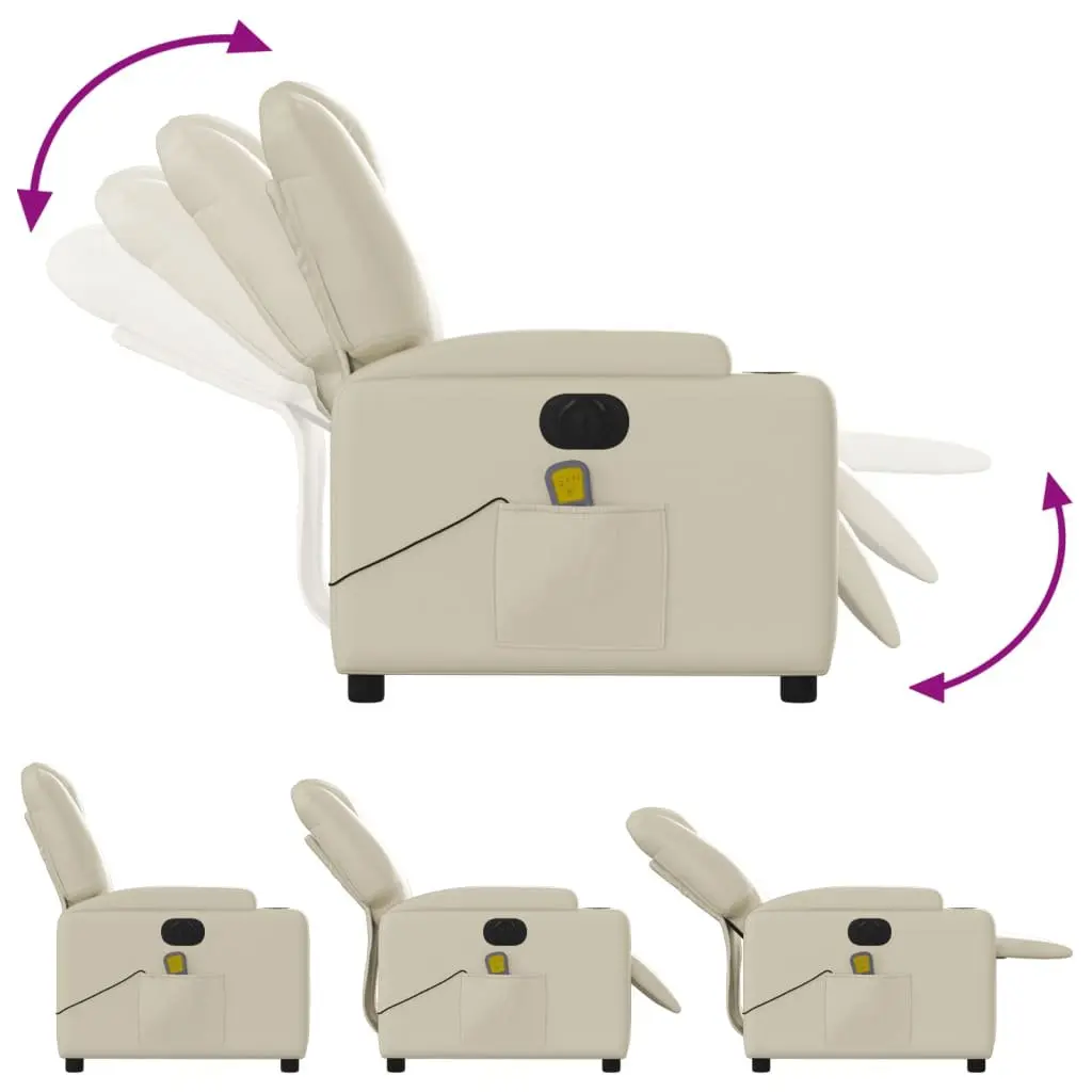 Electric Massage Recliner Chair Cream Faux Leather 135 Degrees Adjustable Armchair