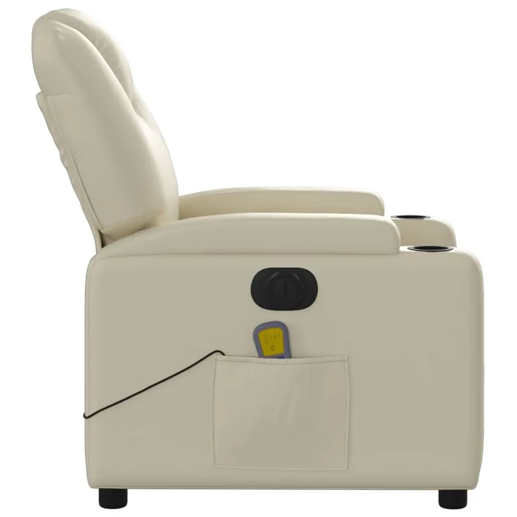 Electric Massage Recliner Chair Cream Faux Leather 135 Degrees Adjustable Armchair