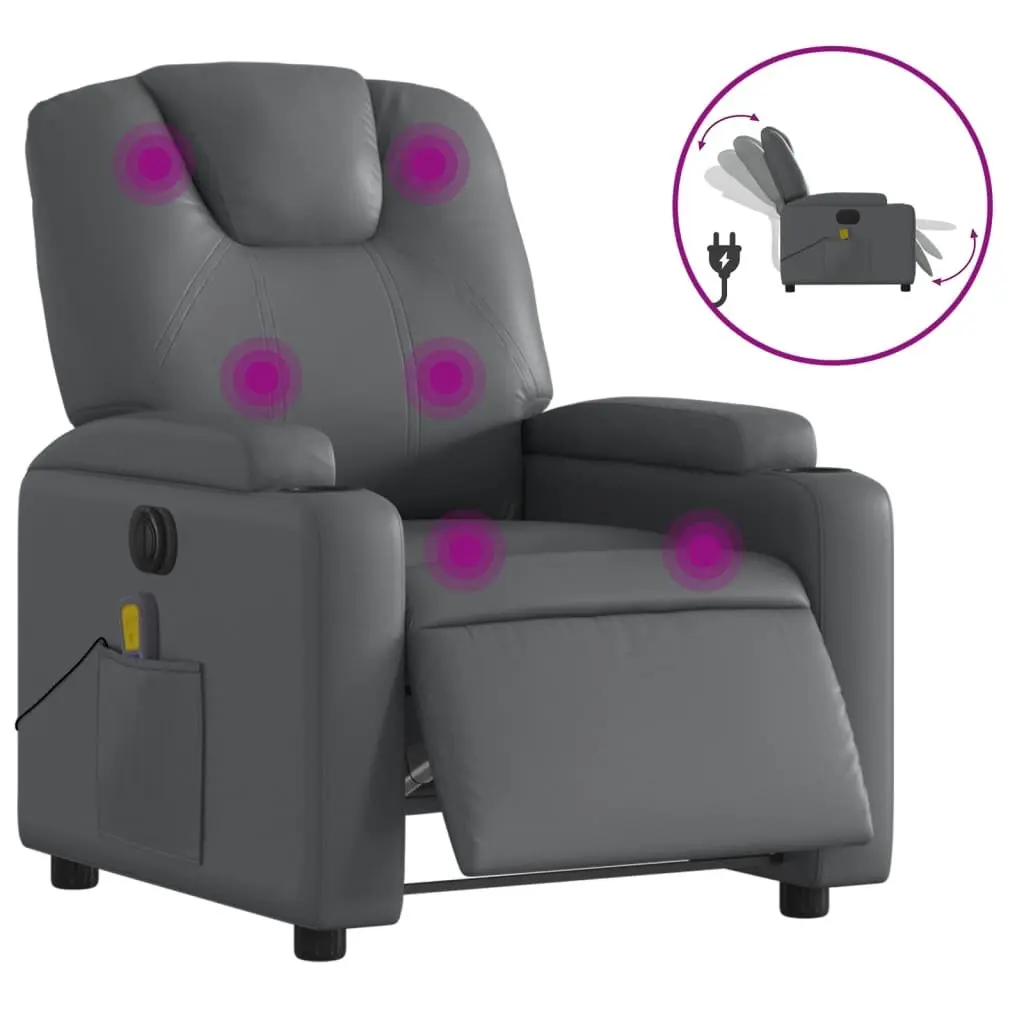 Electric Massage Recliner Chair Grey Faux Leather 135 Degrees Adjustable Armchair