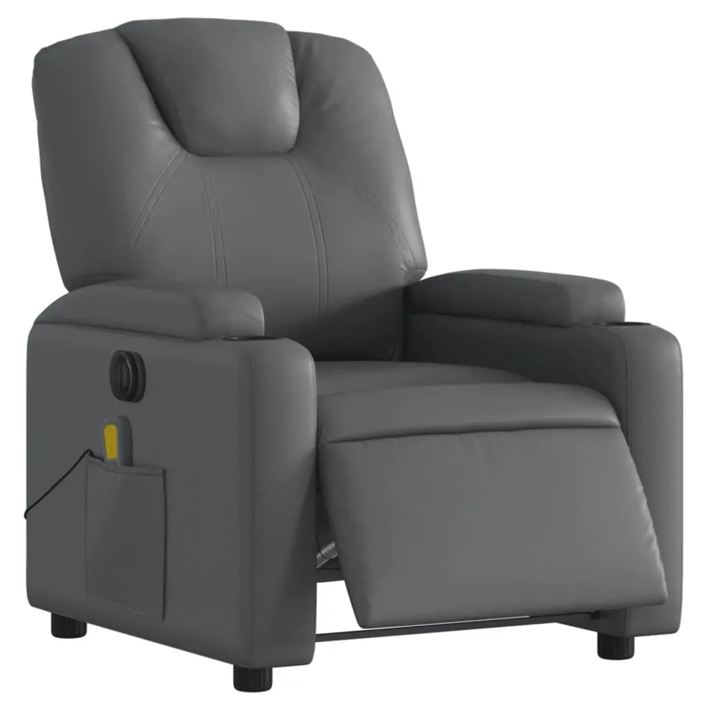 Electric Massage Recliner Chair Grey Faux Leather 135 Degrees Adjustable Armchair