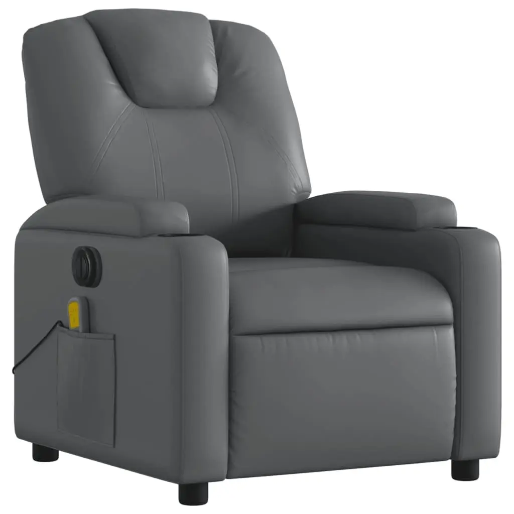 Electric Massage Recliner Chair Grey Faux Leather 135 Degrees Adjustable Armchair