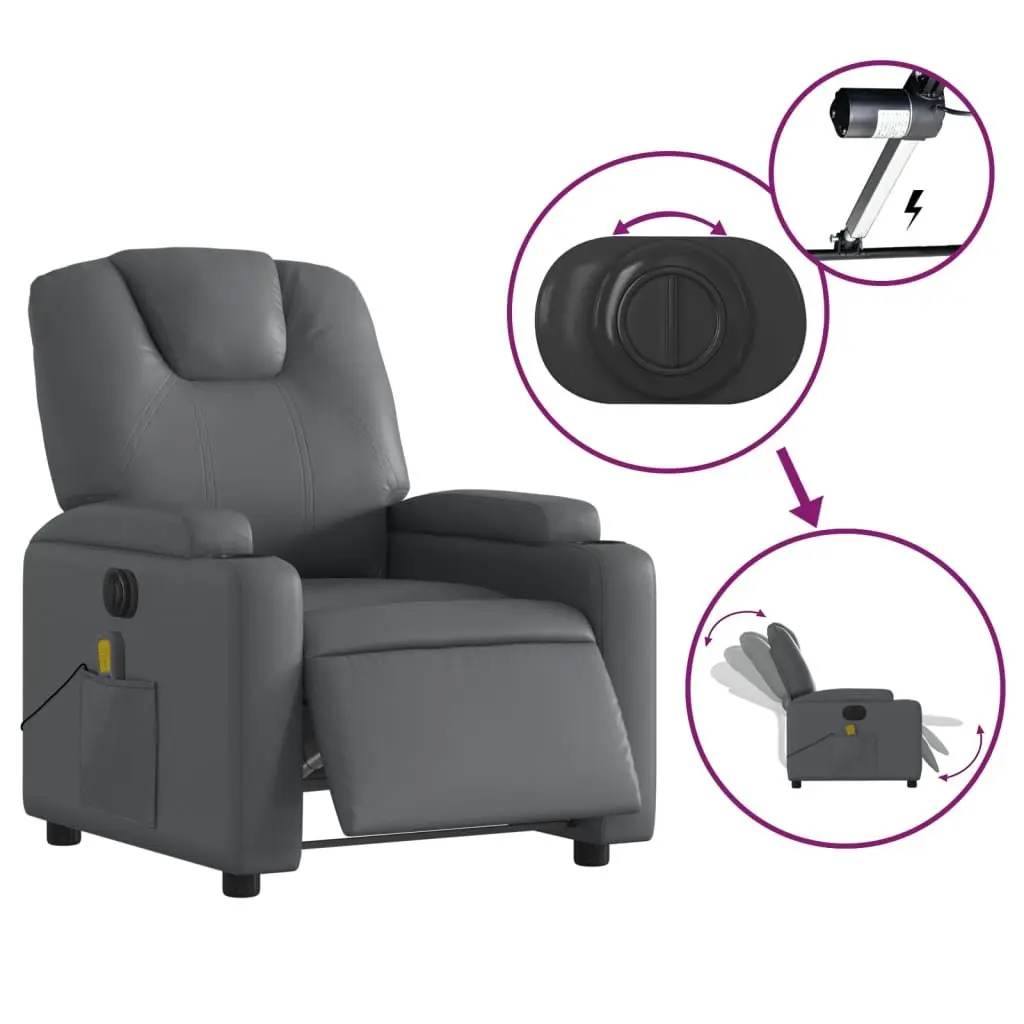 Electric Massage Recliner Chair Grey Faux Leather 135 Degrees Adjustable Armchair