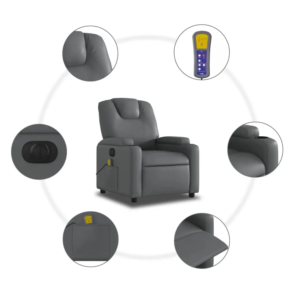 Electric Massage Recliner Chair Grey Faux Leather 135 Degrees Adjustable Armchair