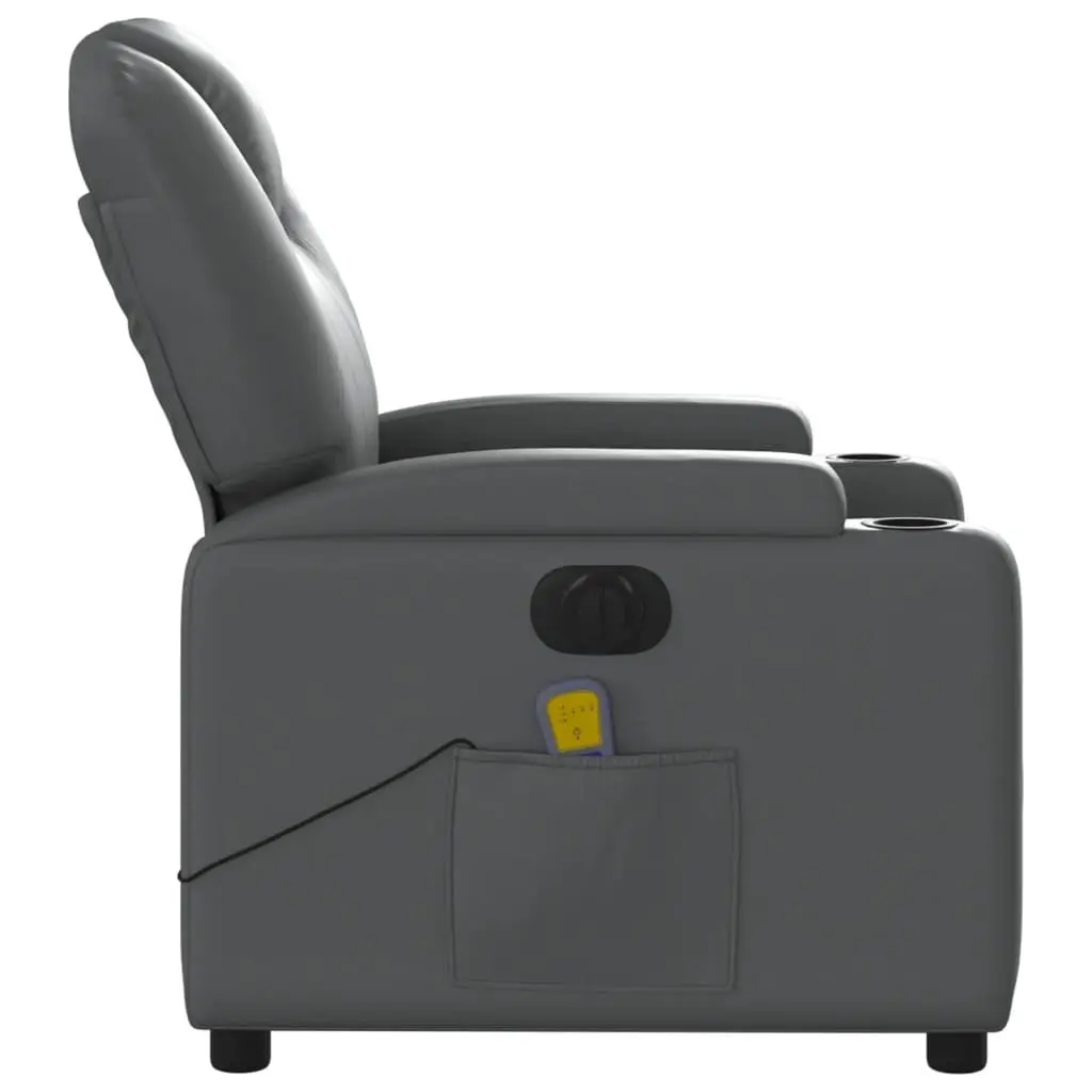 Electric Massage Recliner Chair Grey Faux Leather 135 Degrees Adjustable Armchair