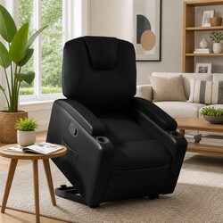 Comfortable Power Lift Recliner Chair in Black Faux Leather