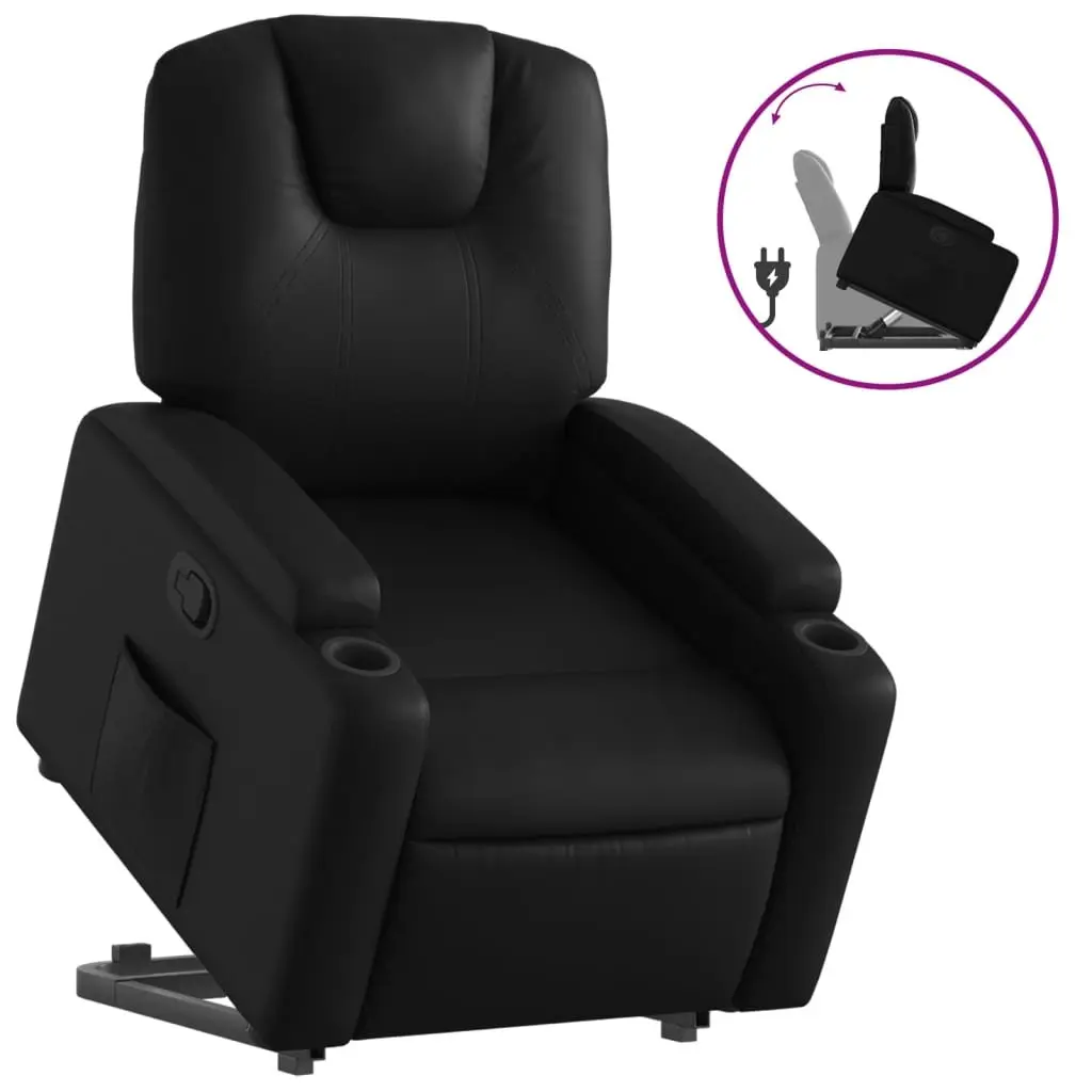 Stand Up Recliner Chair Black Faux Leather Electric Power Lift Armchair