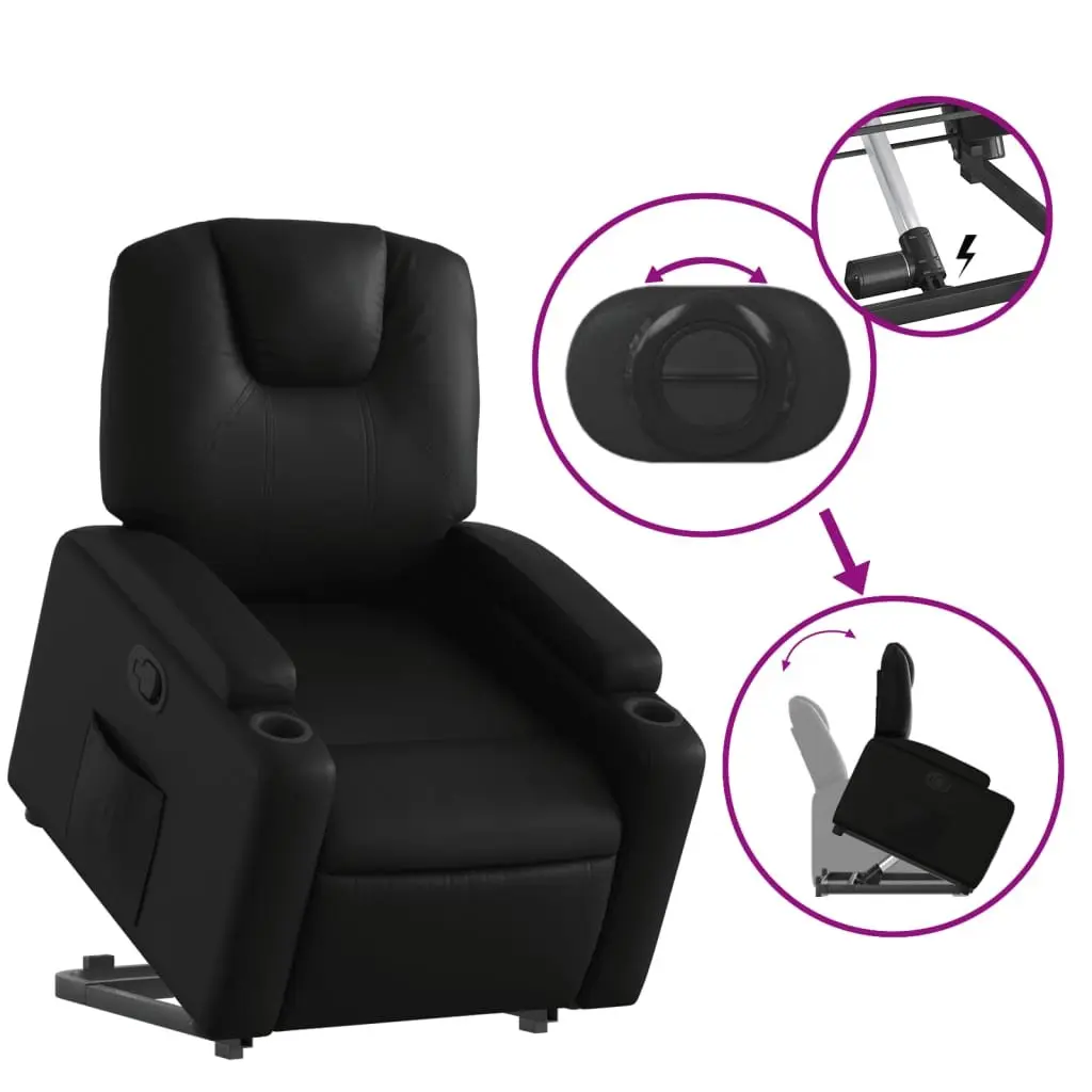 Stand Up Recliner Chair Black Faux Leather Electric Power Lift Armchair
