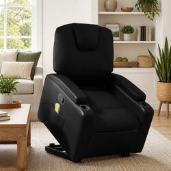 Black Faux Leather Power Lift Massage Recliner Chair