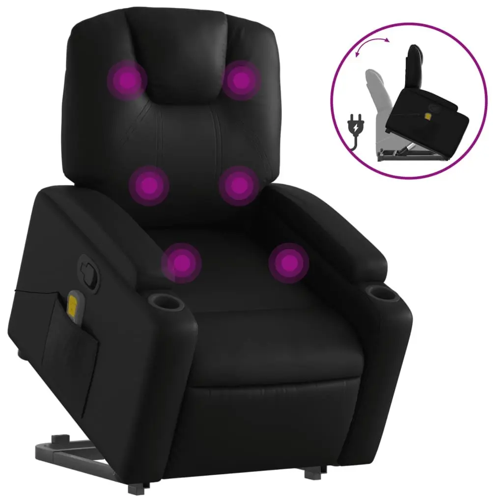 Electric Massage Chair Power Lift Recliner Black Faux Leather 135 Degrees Adjustable
