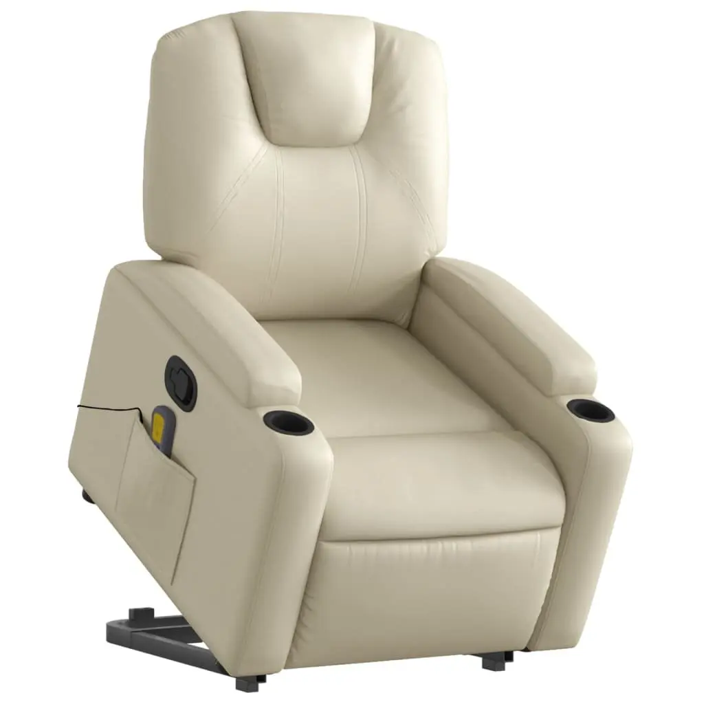 Power Lift Massage Recliner Chair Manual Recline Vibration Cream Faux Leather