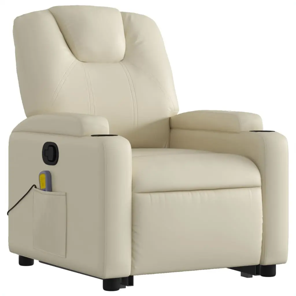 Power Lift Massage Recliner Chair Manual Recline Vibration Cream Faux Leather