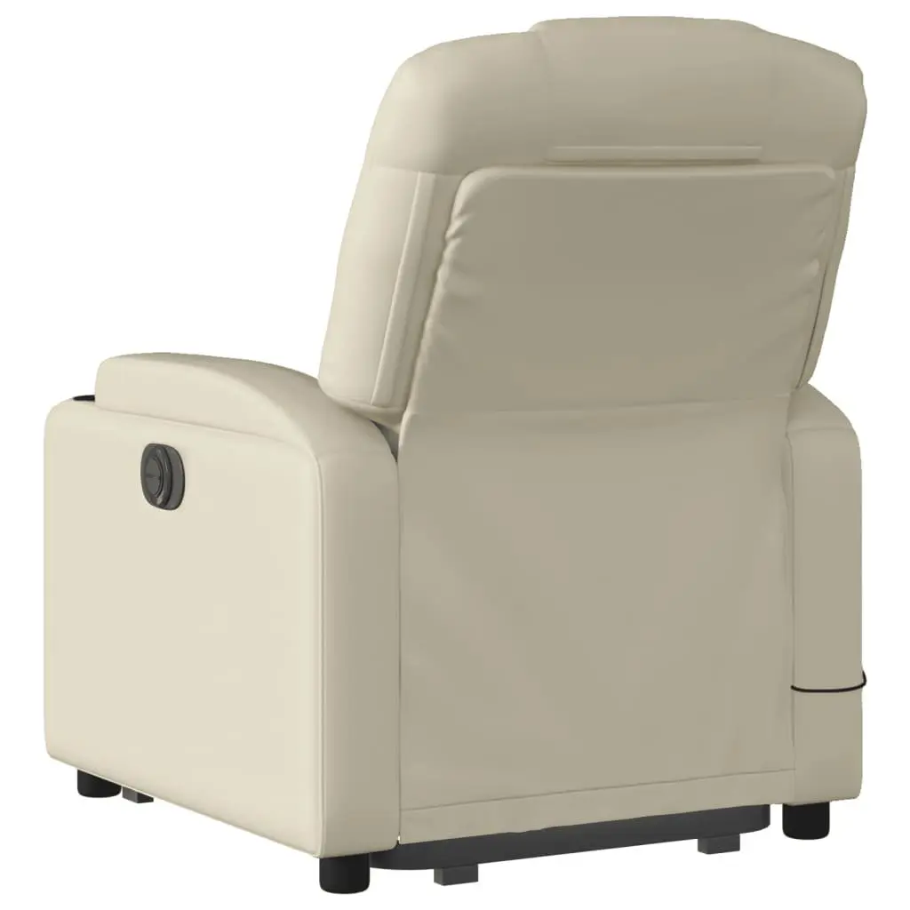 Power Lift Massage Recliner Chair Manual Recline Vibration Cream Faux Leather
