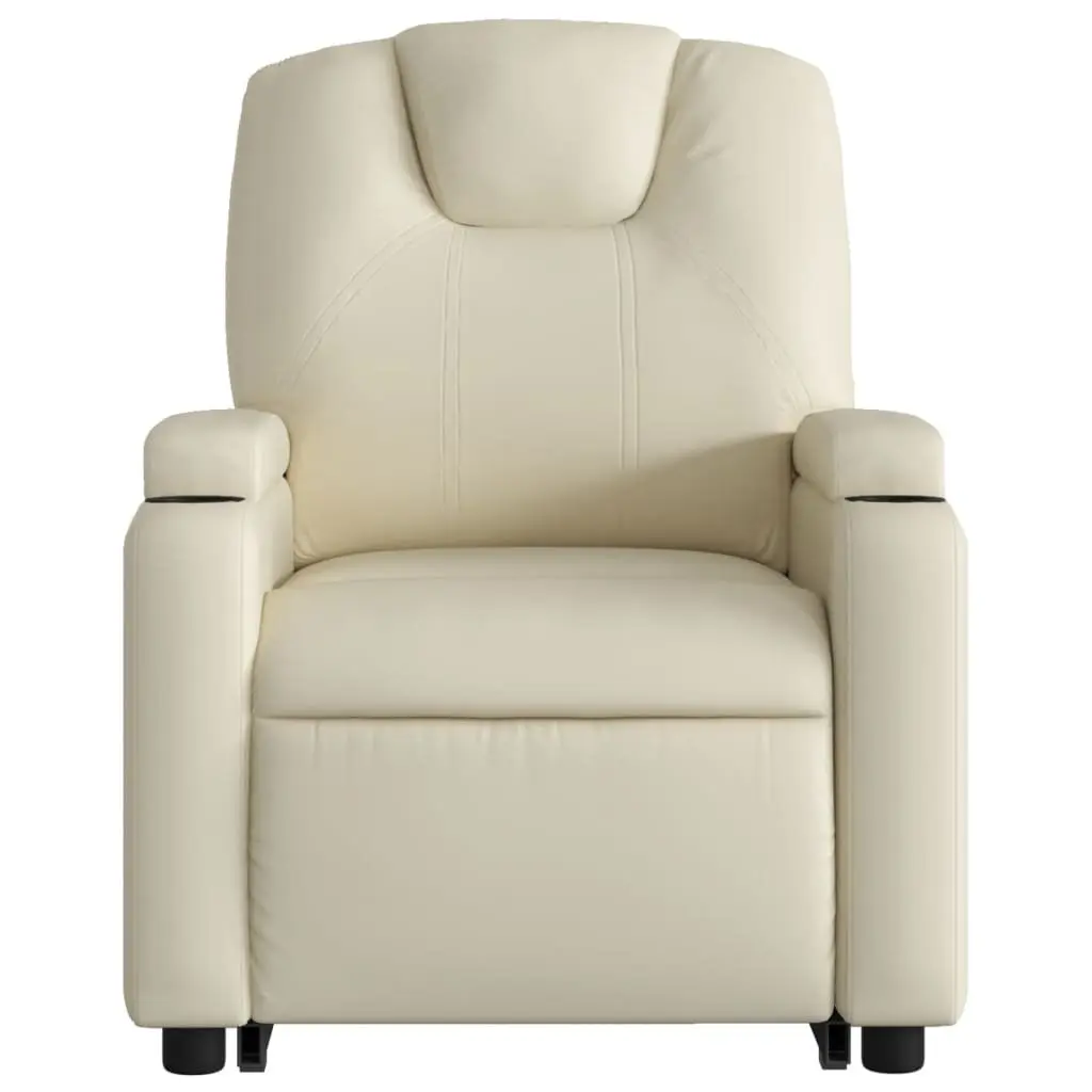 Power Lift Massage Recliner Chair Manual Recline Vibration Cream Faux Leather