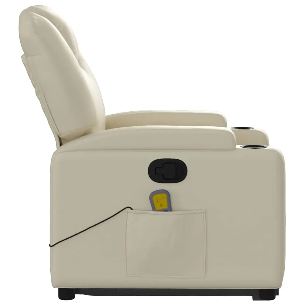 Power Lift Massage Recliner Chair Manual Recline Vibration Cream Faux Leather
