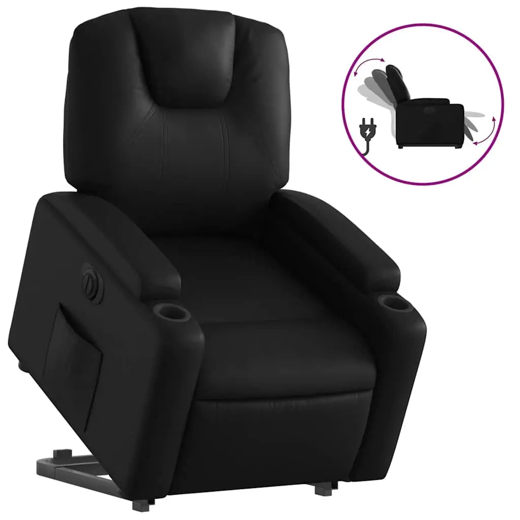 Electric Recliner Chair Black Faux Leather Power Lift Armchair