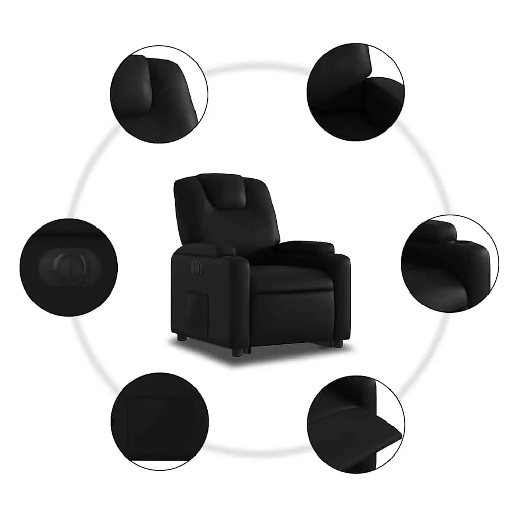 Electric Recliner Chair Black Faux Leather Power Lift Armchair