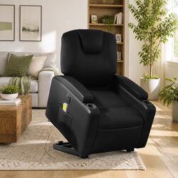 Electric Lift Massage Recliner Chair in Black Faux Leather