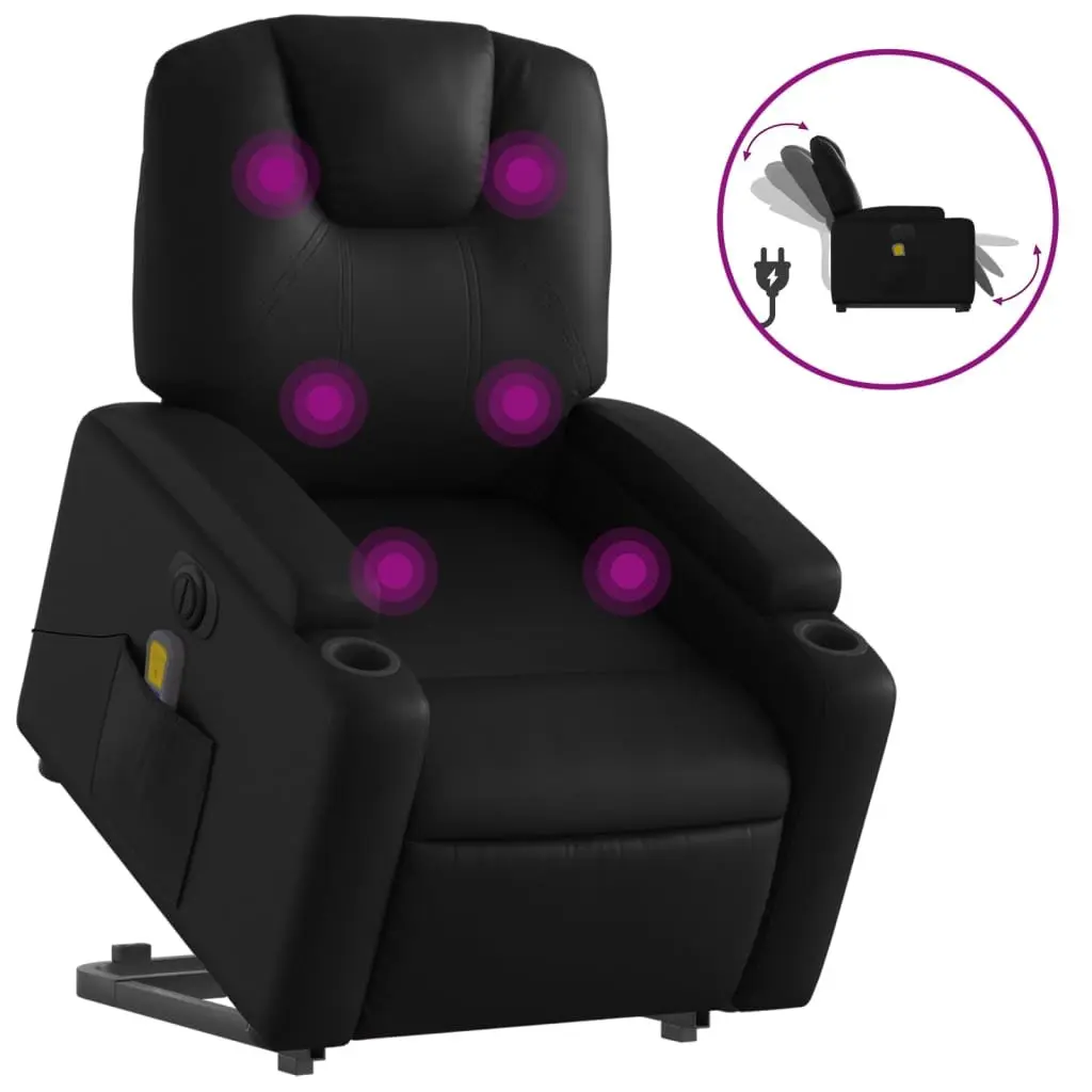 Electric Massage Chair Stand Up Recliner Black Faux Leather 135 Degrees