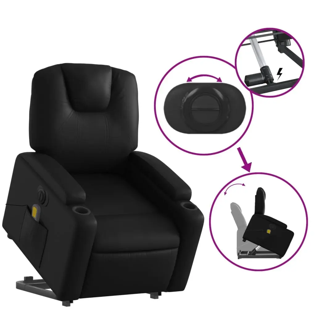 Electric Massage Chair Stand Up Recliner Black Faux Leather 135 Degrees