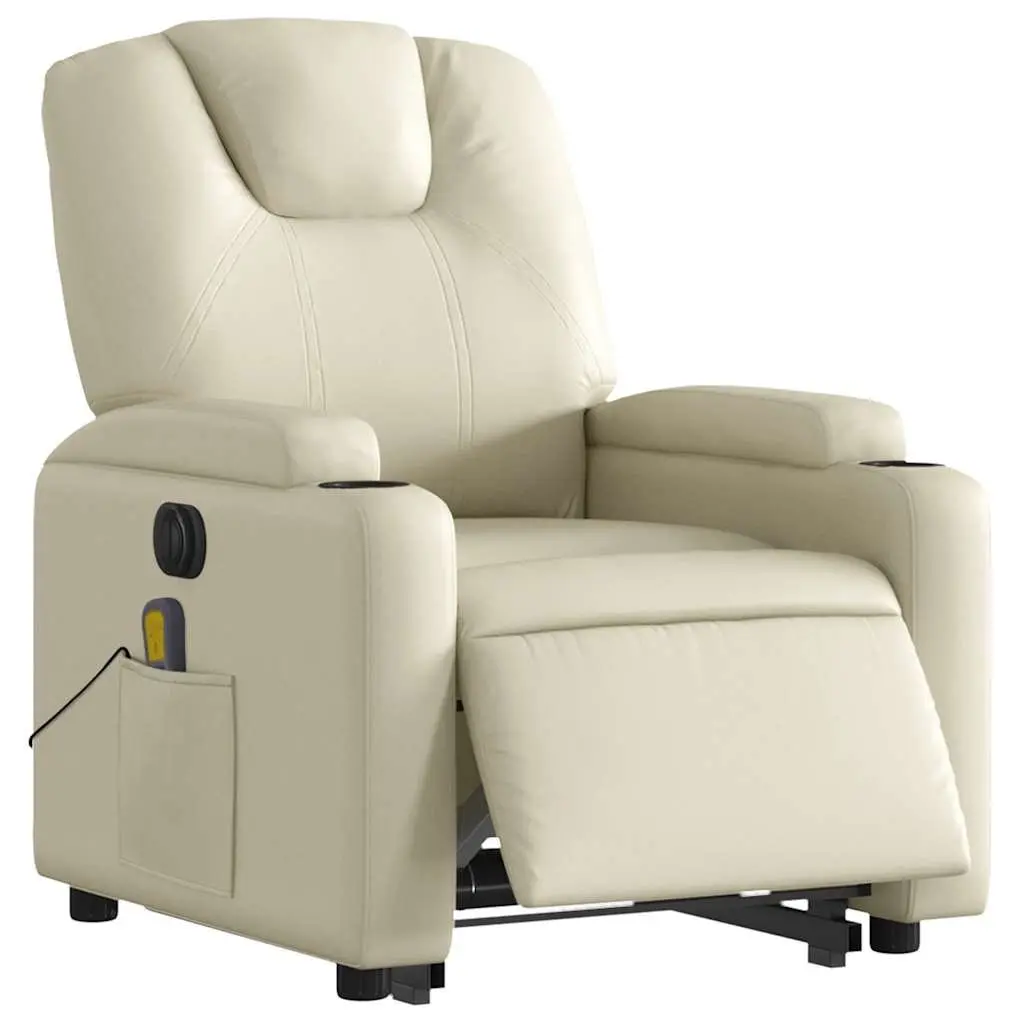 Electric Massage Recliner Chair Cream Faux Leather Power Lift 135 Degrees