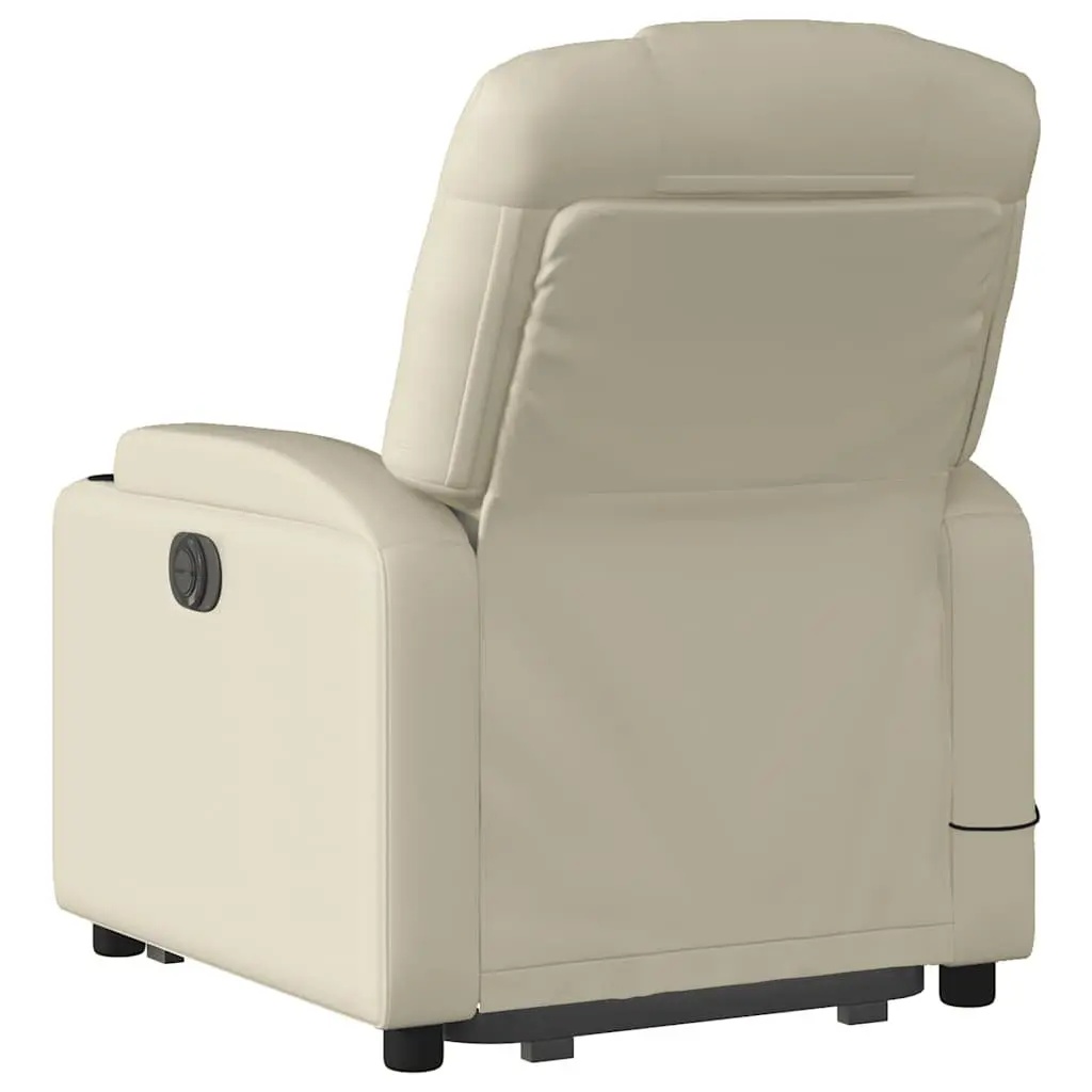 Electric Massage Recliner Chair Cream Faux Leather Power Lift 135 Degrees