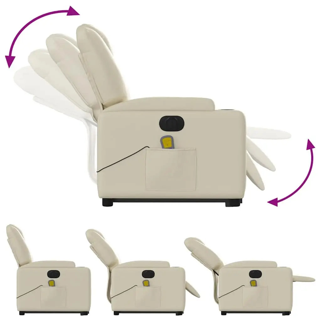 Electric Massage Recliner Chair Cream Faux Leather Power Lift 135 Degrees