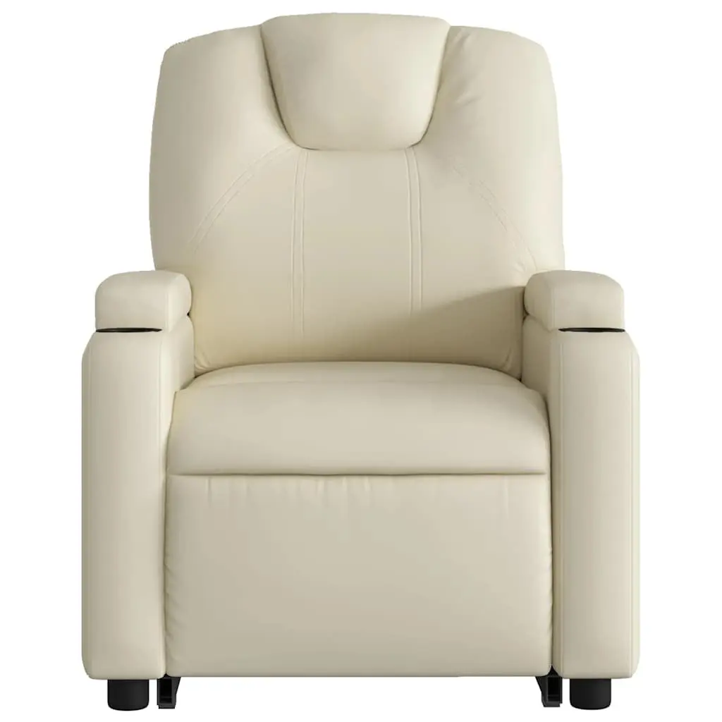 Electric Massage Recliner Chair Cream Faux Leather Power Lift 135 Degrees