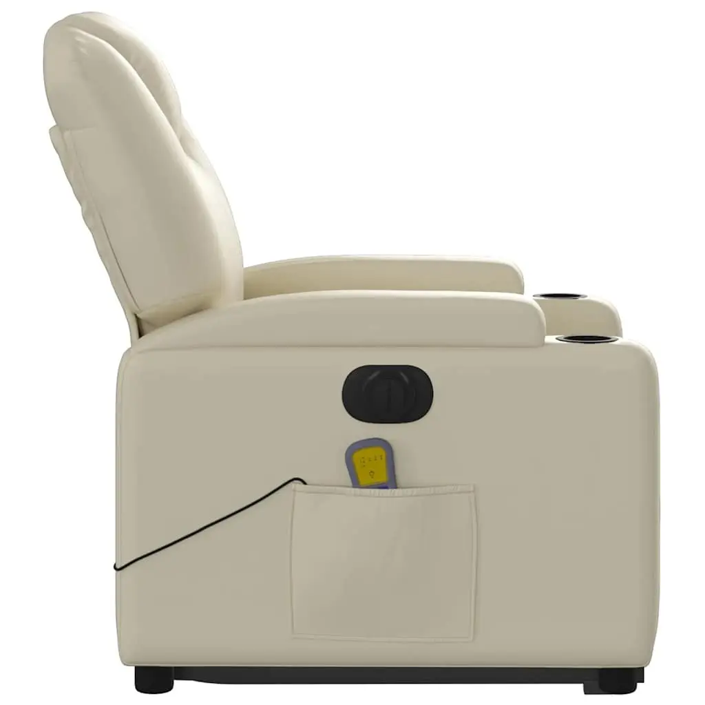 Electric Massage Recliner Chair Cream Faux Leather Power Lift 135 Degrees