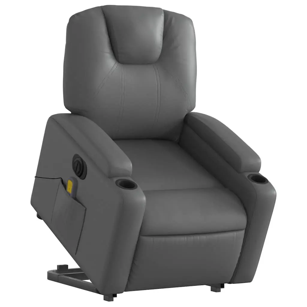 Electric Massage Recliner Chair Grey Faux Leather Power Lift Function