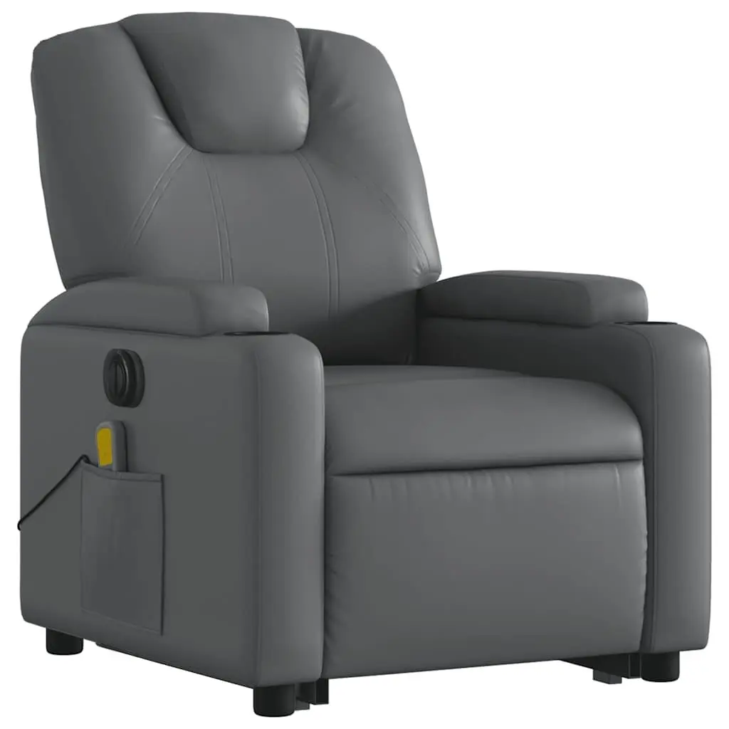 Electric Massage Recliner Chair Grey Faux Leather Power Lift Function