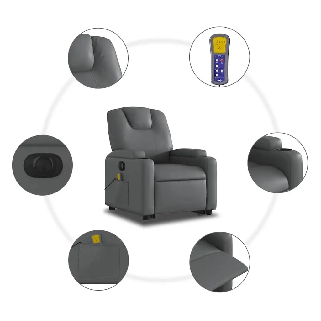 Electric Massage Recliner Chair Grey Faux Leather Power Lift Function