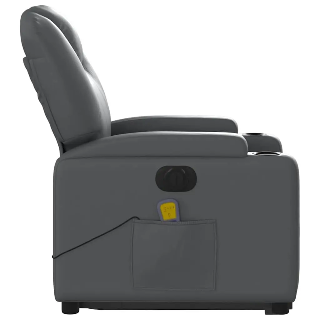 Electric Massage Recliner Chair Grey Faux Leather Power Lift Function
